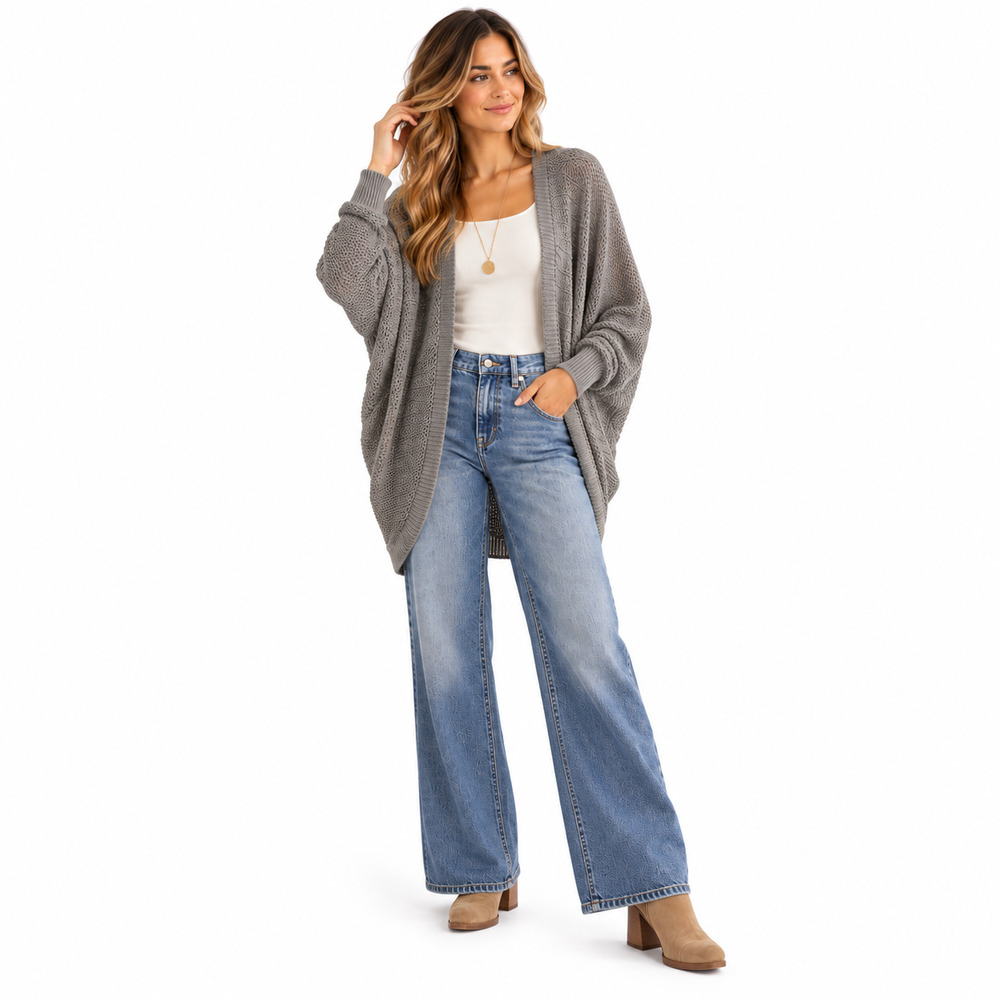 Aerie Oversized Cardigan Sweater Women's XS/S Gray Long Sleeve Cotton Fall Cozy